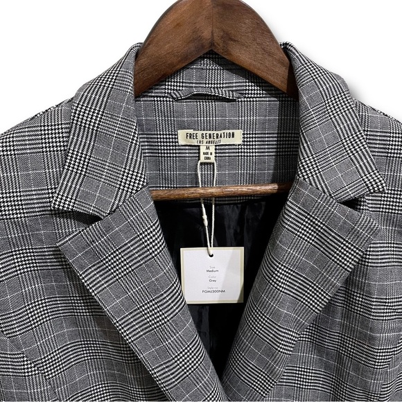 Free Generation Los Angeles Womens Checkered Snap Front Blazer Grey Size Medium - Picture 4 of 7